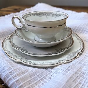 Hutschenreuther 4 pc Tea Service Sylvia Platinum Rimmed Heidelberg Lorelei Mint